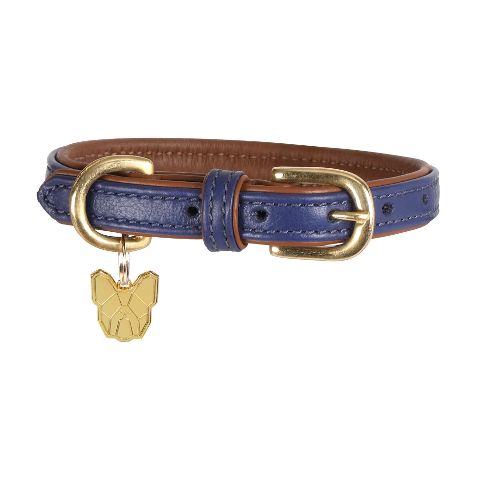 Digby & Fox Padded Leather Dog Collar - Navy in Navy