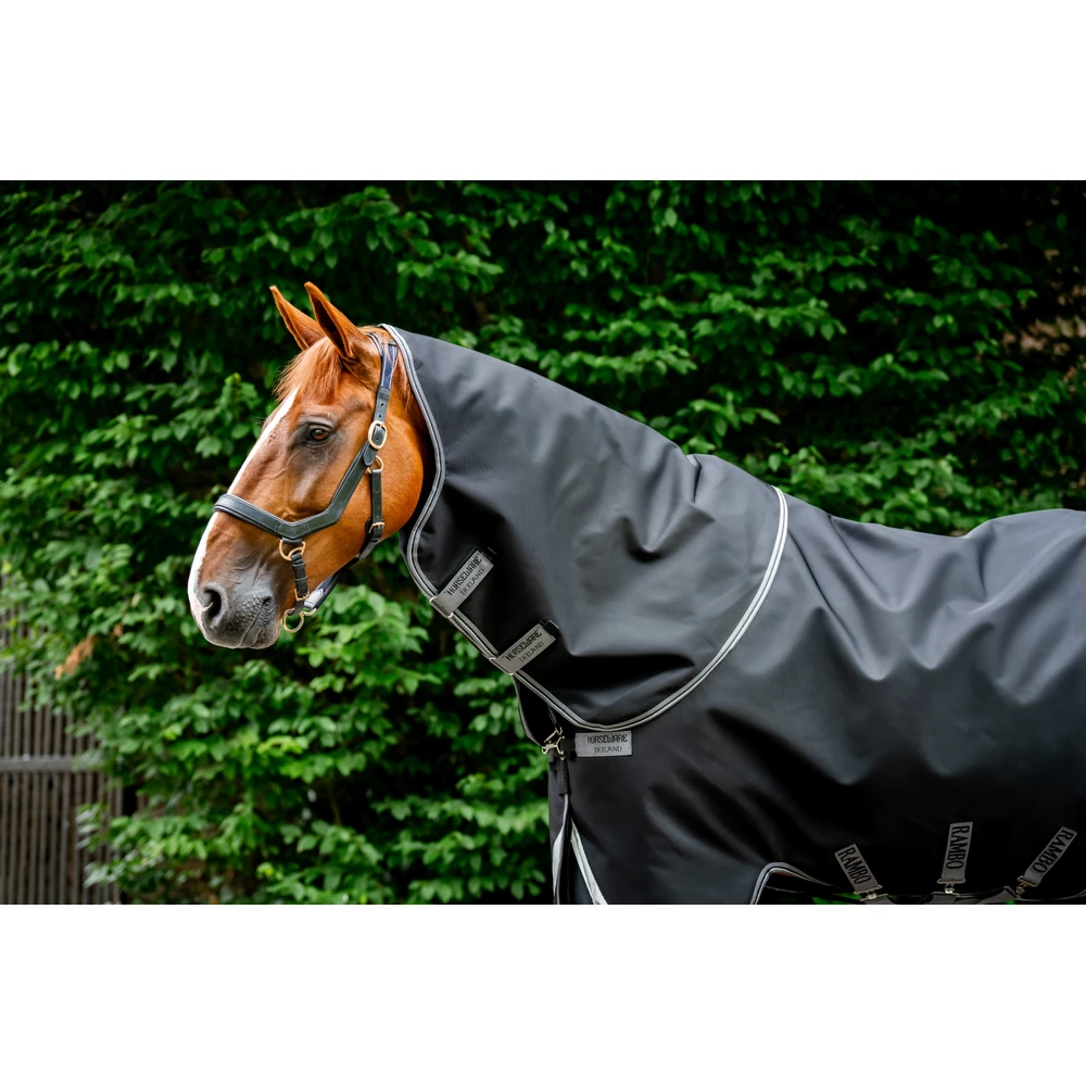 Horseware Rambo Rambo 1680D Turnout Hood 50g  - Black/Thunderstorm Grey & Silver in Black/Thunderstorm Grey & Silver