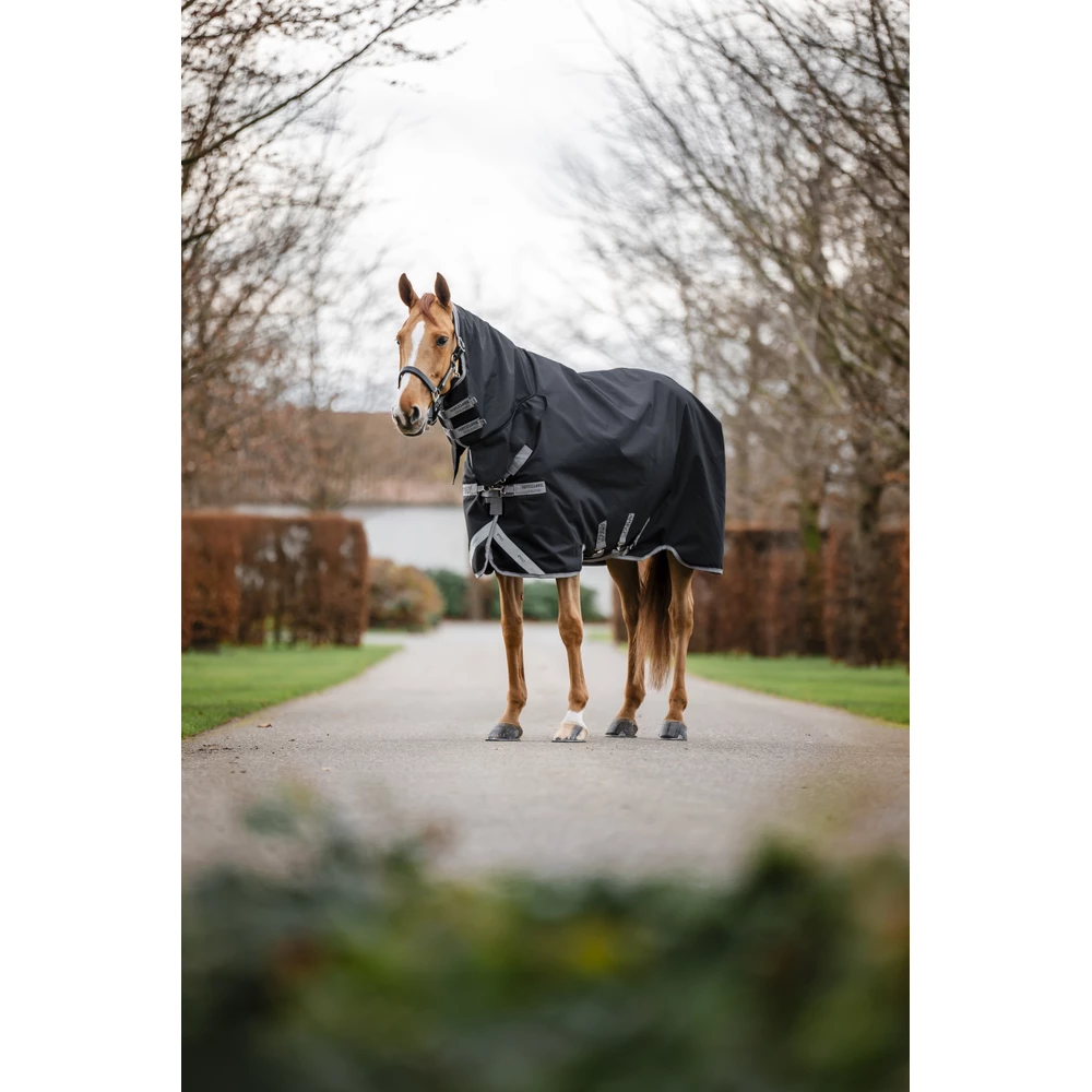 Horseware Amigo Amigo 1200D integrated Turnout 250g  - Black/Titanium Grey & Silver in Black/Titanium Grey & Silver