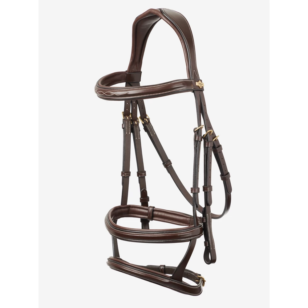 LeMieux Kudos Double Noseband Bridle  - Havana/Brass in Havana/Brass