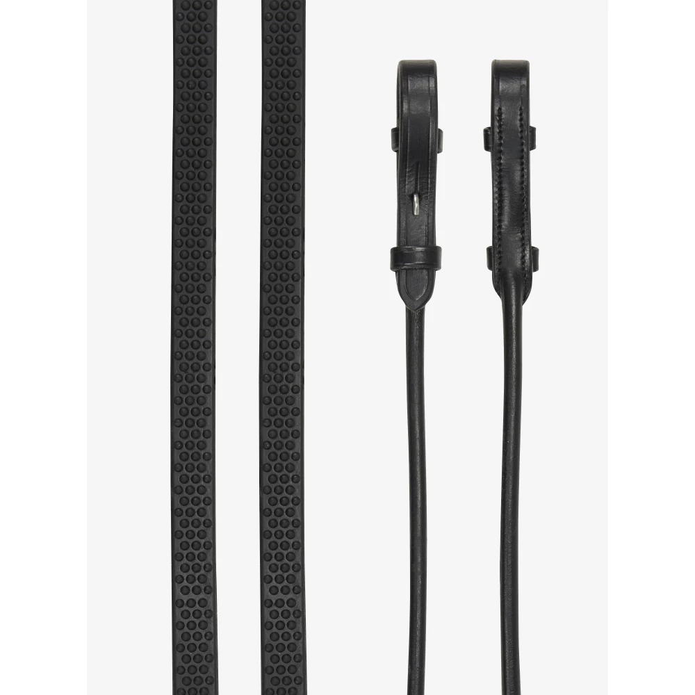 LeMieux Rolled Reins  - Black/Silver in Black/Silver