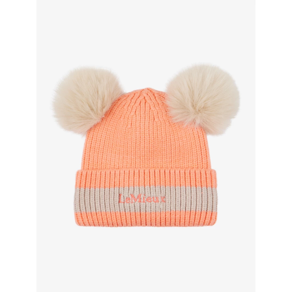 LeMieux Mini Double Pom Beanie  - Peach Punch in Peach Punch
