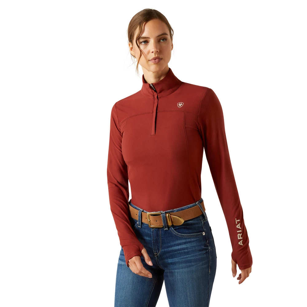 Ariat Womens Lowell 3.0 1/4 Zip Long sleeve Baselayer - Madder Brown in Madder Brown