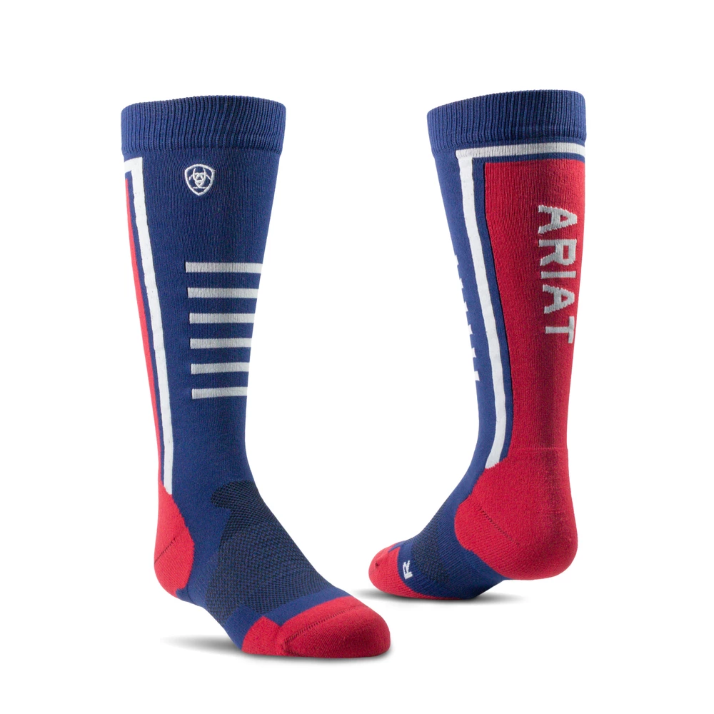Ariat Youth tek Slimline Sock Navy/Red - Navy/Red in Navy/Red