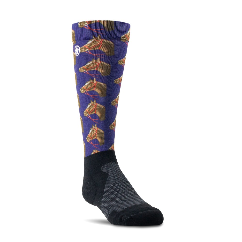 Ariat Youth tek Slim Print Sock - Navy/Horse 
