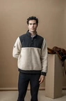 Alessandro Albanese Aa Mens Lorenzo Half Zip Borg Fleece - Sand in Sand