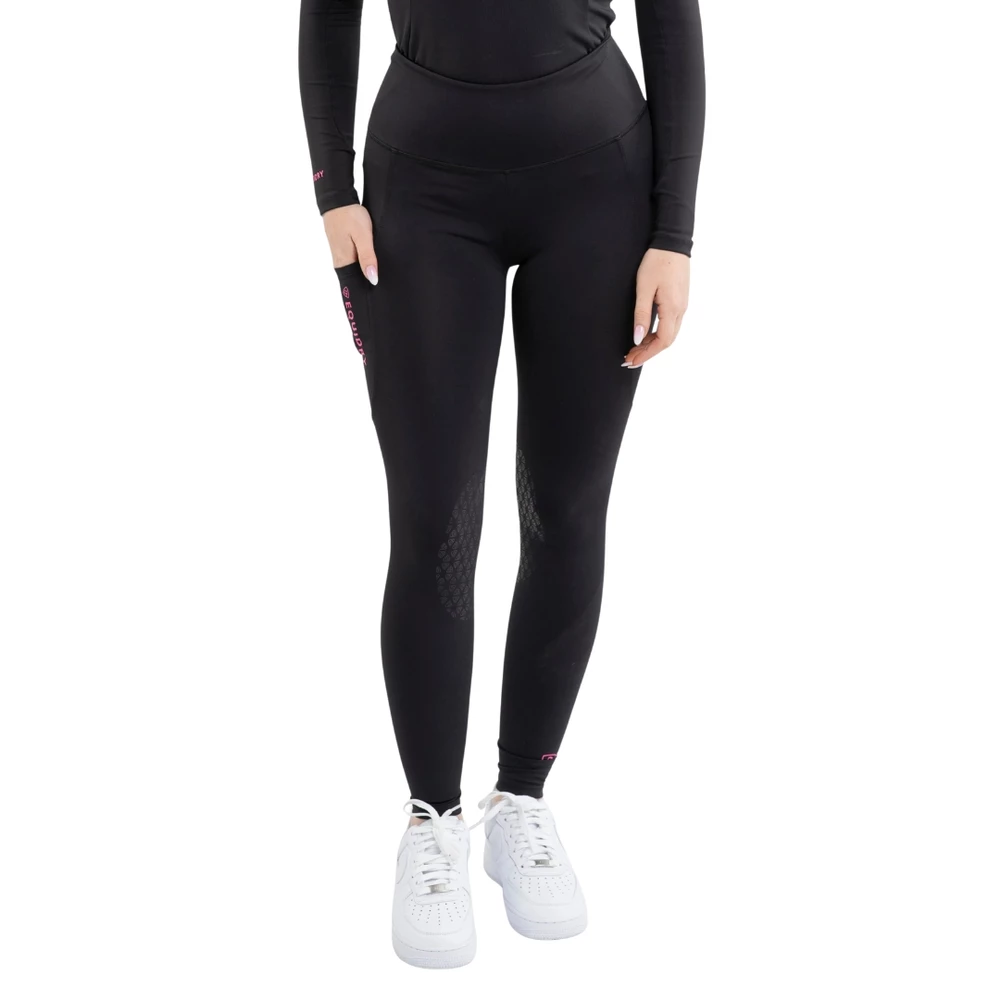EQUIDRY Children's Water Repellent Leggings - Black/Peacock Pink in Black/Peacock Pink