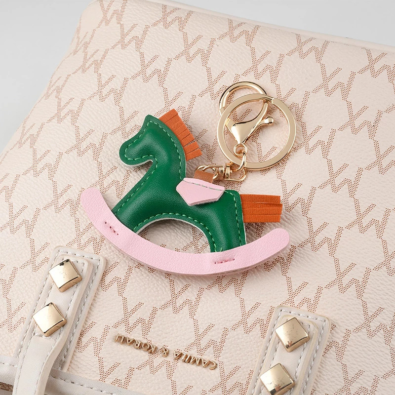 The Equine Warehouse Leather Rocking Horse Keychain Pendant in Green