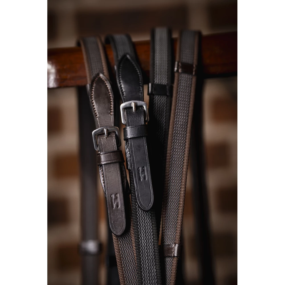 Horseware Rubber Grip Continental Reins - Black in Black