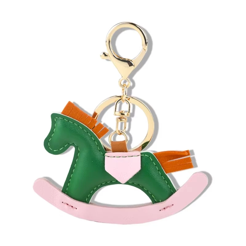 The Equine Warehouse Leather Rocking Horse Keychain Pendant - Green in Green