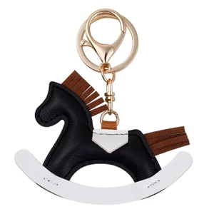 The Equine Warehouse Leather Rocking Horse Keychain Pendant - Black in Black