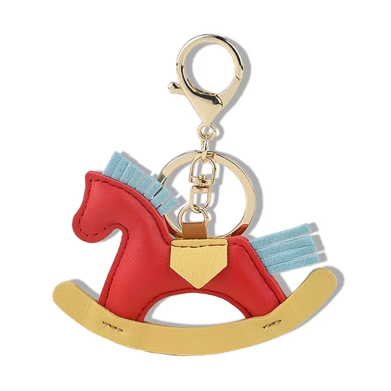 The Equine Warehouse Leather Rocking Horse Keychain Pendant - Red in Red