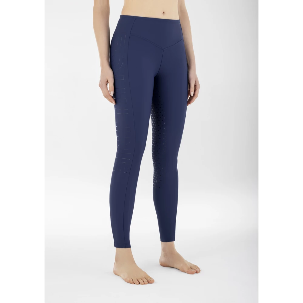 Equiline Women's Full Grip Leggings High Waist With Fleece - Navy Peony in Navy Peony