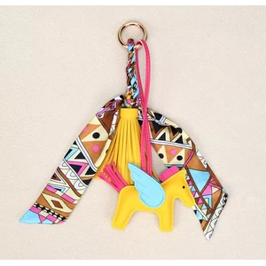 Loriner Winged Horse Bag Charm - PU Leather Pendant with Ribbon - Yellow in Yellow