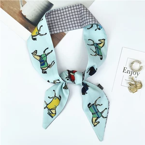 Loriner Luxury Double-Sided Twill Silk Ribbon Designer Horse Print - Blue/Check in Blue/Check