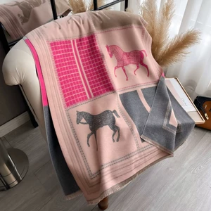 Loriner Luxury Fashion Horse Pattern Scarf, Womens Designer Jacquard Pashmina - Pink in Pink