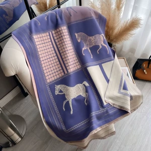 Loriner Luxury Fashion Horse Pattern Scarf, Womens Designer Jacquard Pashmina - Purple in Purple