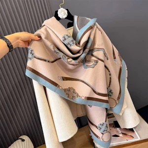Loriner Luxury Branded Orange Horse Cashmere Scarf, Womens Designer Winter Wrap - Blush in Blush