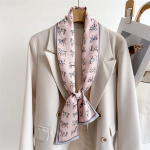 Loriner Luxury Horse Printed Silk Scarf; Womens Neck Tie, Hair Wrap & Headscarf - Pink in Pink