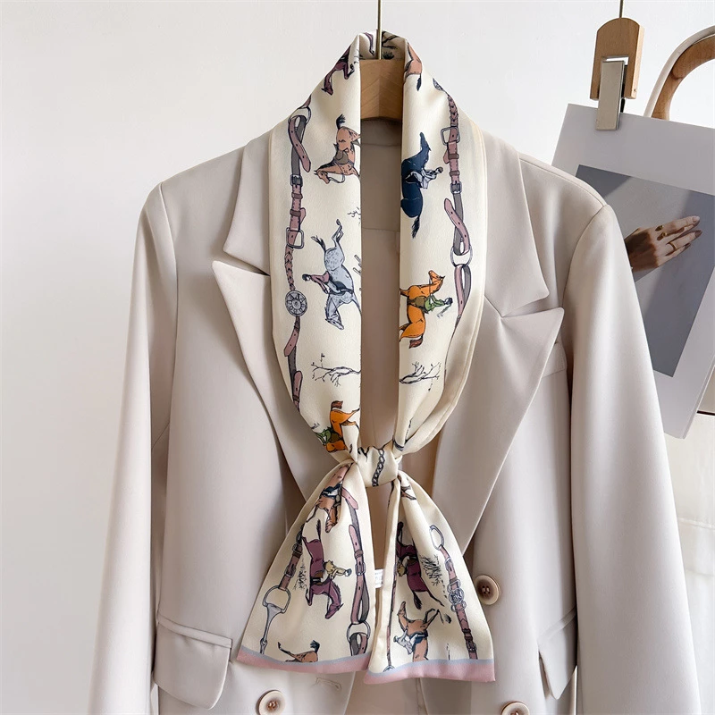 Loriner Luxury Horse Printed Silk Scarf, Womens Neck Tie, Hair Wrap & Headscarf - Gold in Gold