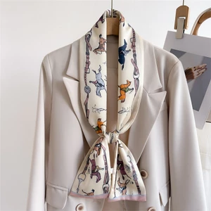 Loriner Luxury Horse Printed Silk Scarf, Womens Neck Tie, Hair Wrap & Headscarf - Gold in Gold