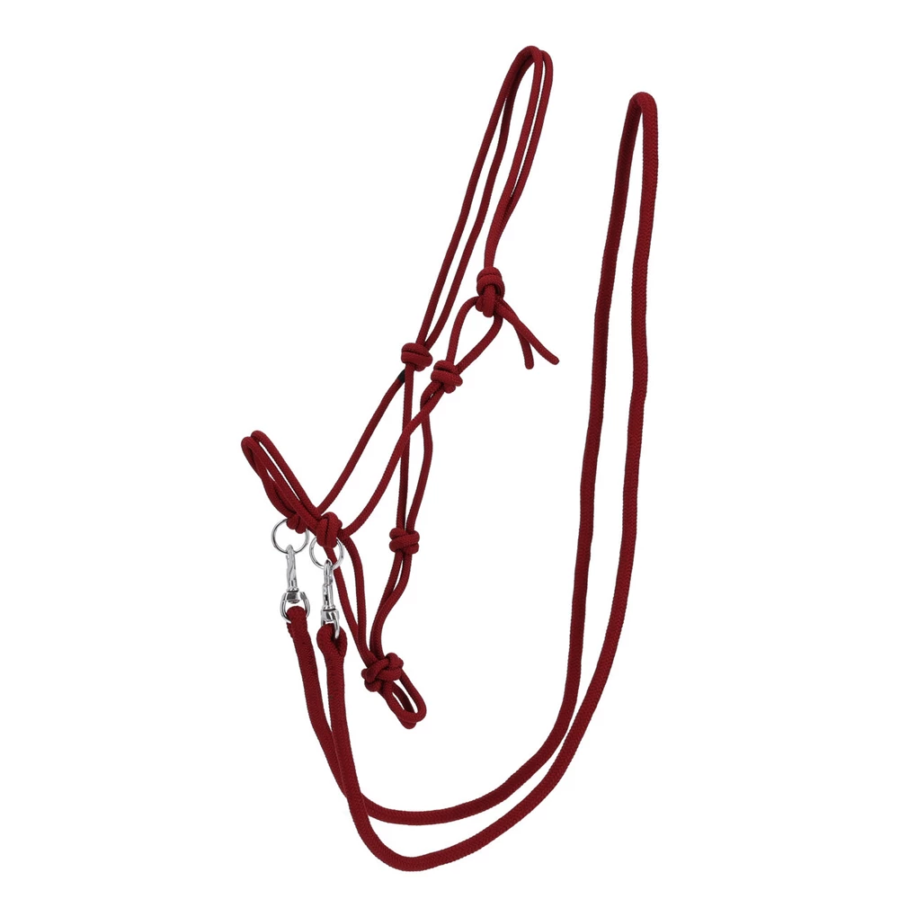 QHP Rope Halter Color with Rein - Burgundy in Burgundy