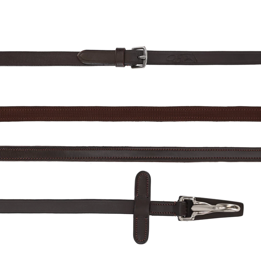 QHP Rein one sided anti-slip with clip - Brown in Brown