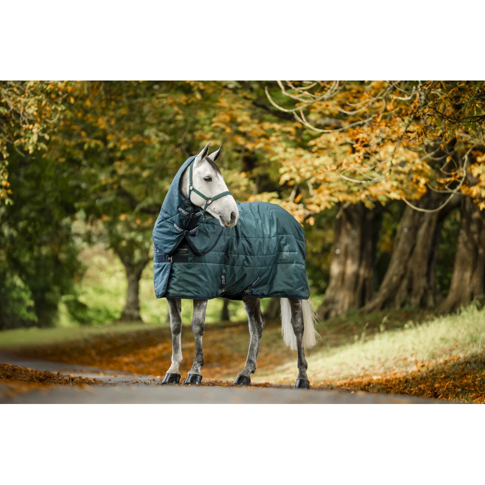Horseware Amigo Amigo Ripstop Insulator Stable Hood 100g - Dynasty Green/Navy & Silver in Dynasty Green/Navy & Silver