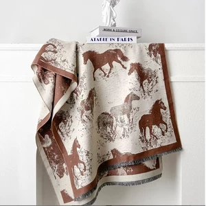 Loriner Double-Sided pashmina -  Horse Pattern Tassel Scarf Warm Imitation Cashmere Shawl - Brown in Brown