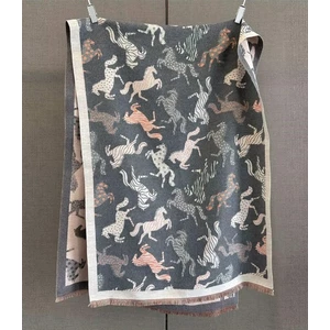 Loriner Winter Warm Double Sided Fashion Horse Pattern Cashmere Feel Scarf Pashmina for Women - Grey in Grey