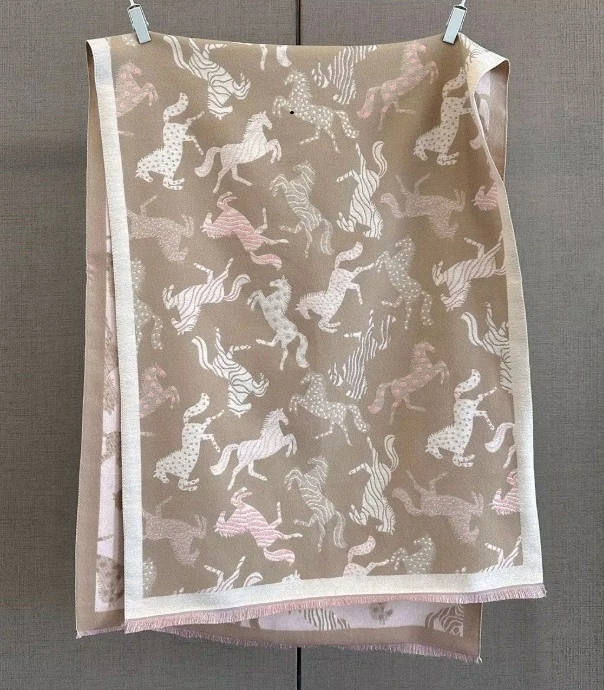 Loriner Winter Warm Double Sided Fashion Horse Pattern Cashmere Feel Scarf Pashmina for Women - Khaki in Khaki