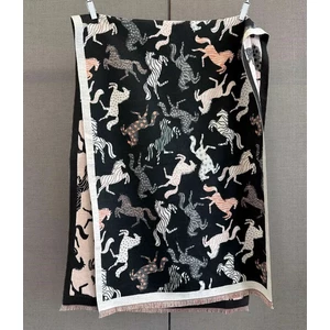 Loriner Winter Warm Double Sided Fashion Horse Pattern Cashmere Feel Scarf Pashmina for Women - Black in Black