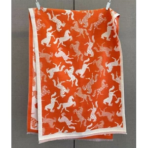 Loriner Winter Warm Double Sided Fashion Horse Pattern Cashmere Feel Scarf Pashmina for Women - Orange in Orange