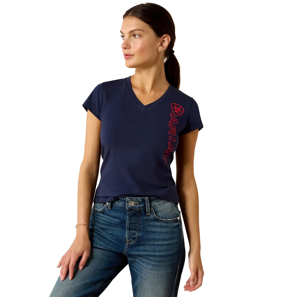 Ariat Vertical Logo T-Shirt - Navy/Red in Navy/Red