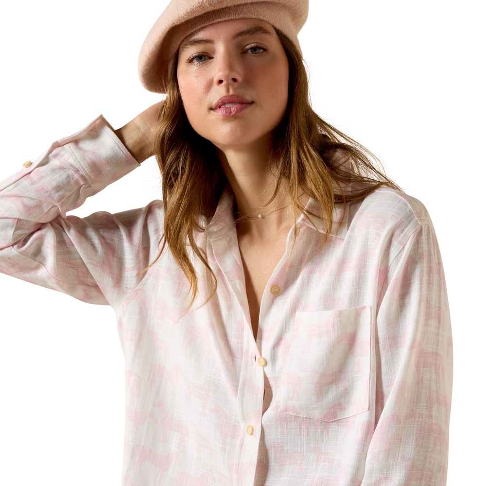 Ariat Womens Rudford Long Sleeve Shirt - Icy Pink Horse Print
