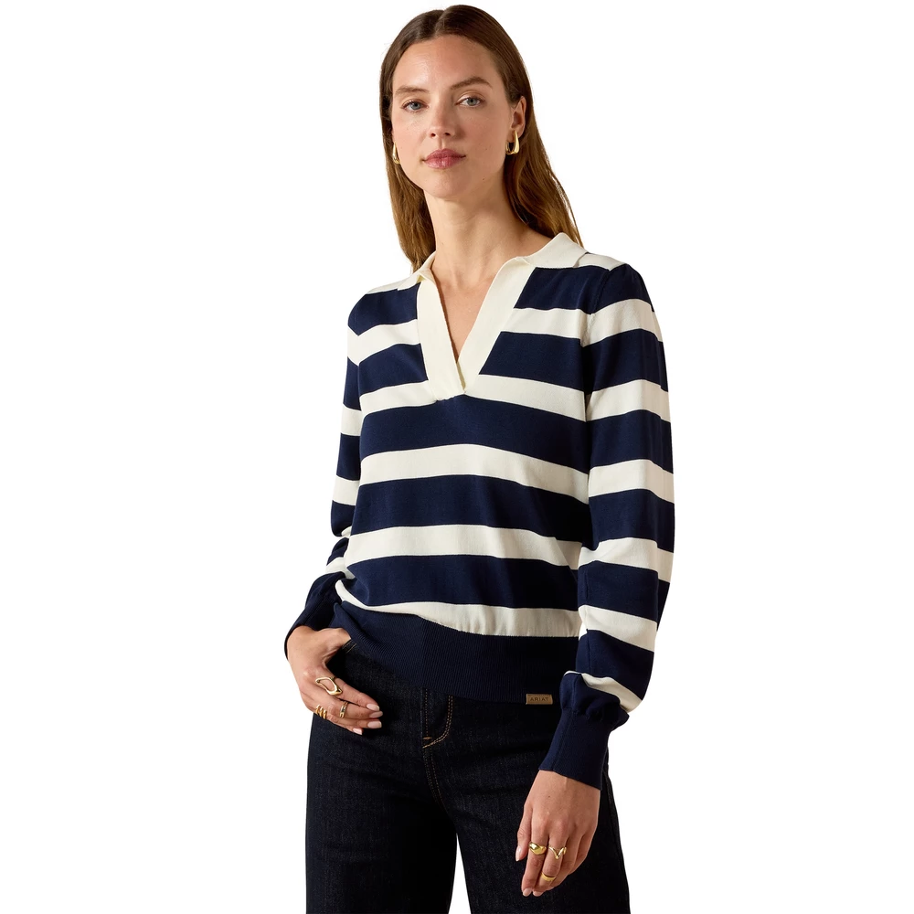Ariat Womens Langsett Sweater - Navy Stripe in Navy Stripe