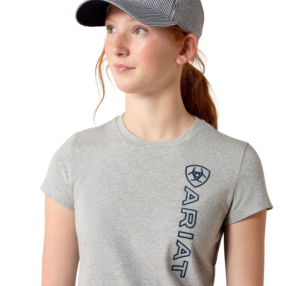Ariat Vertical Logo T-Shirt - Heather Grey/Navy 