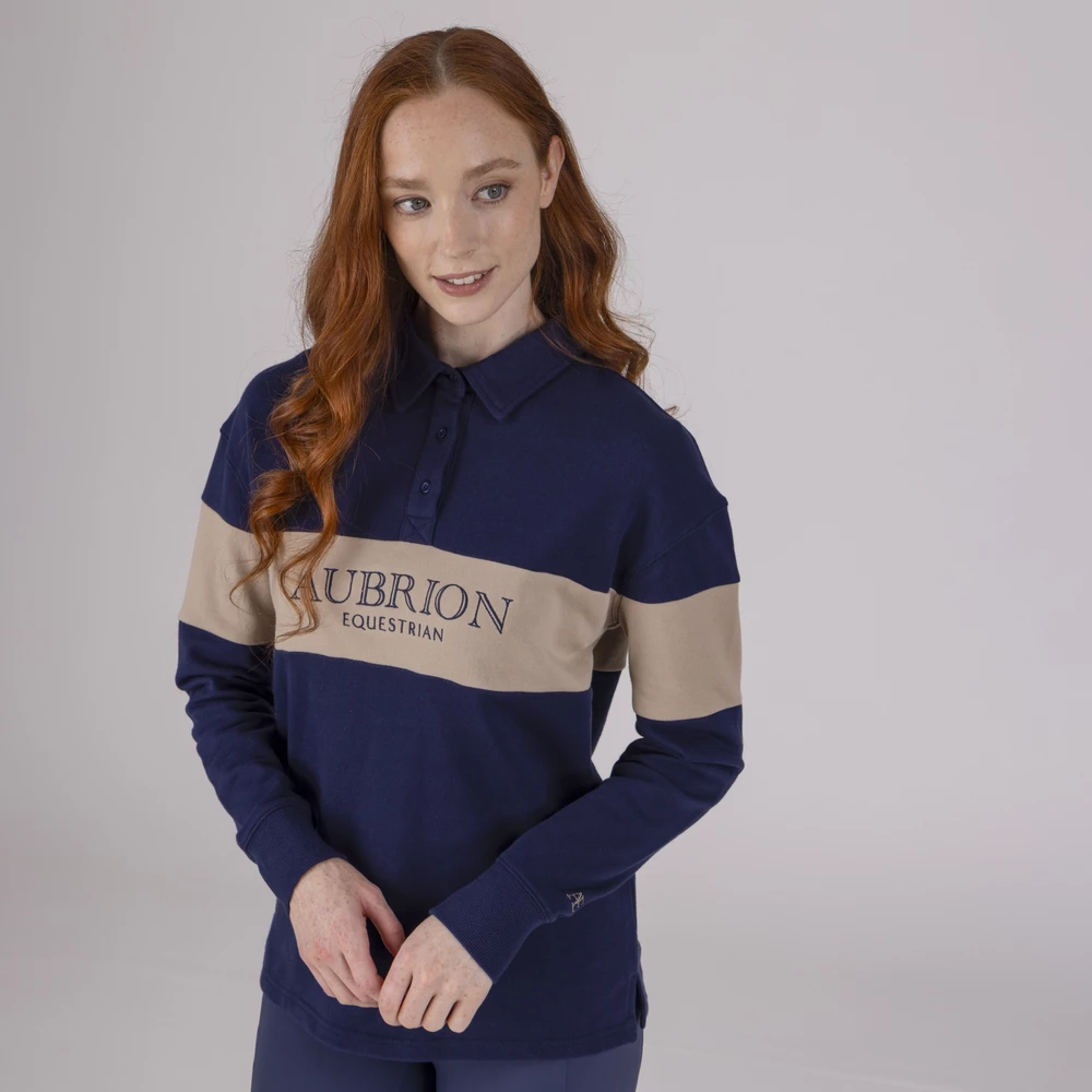 Aubrion Equestrian Button Sweatshirt - Midnight/Taupe in Midnight/Taupe