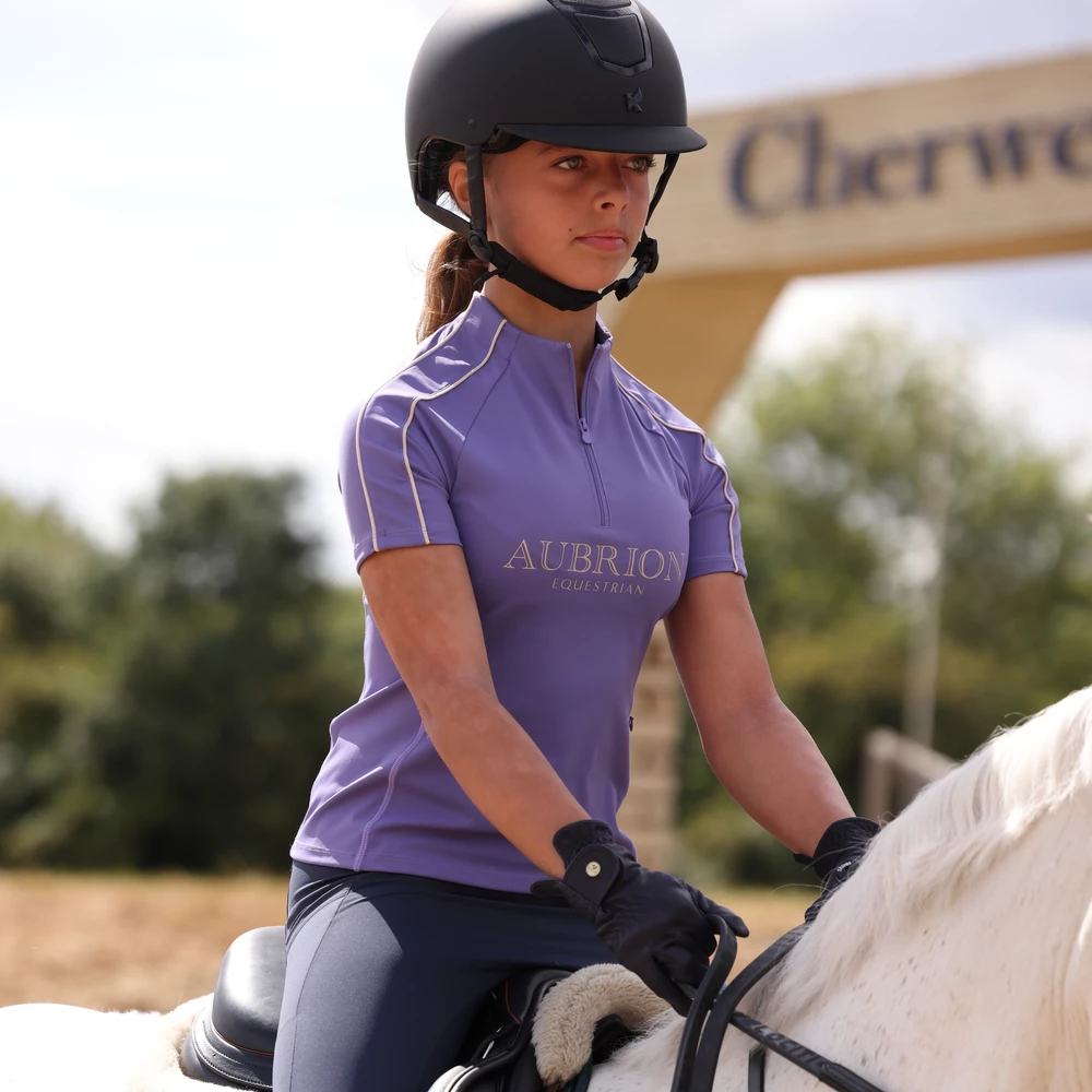 Aubrion Equestrian Short Sleeve Base Layer -Young Rider  - Heather in Heather