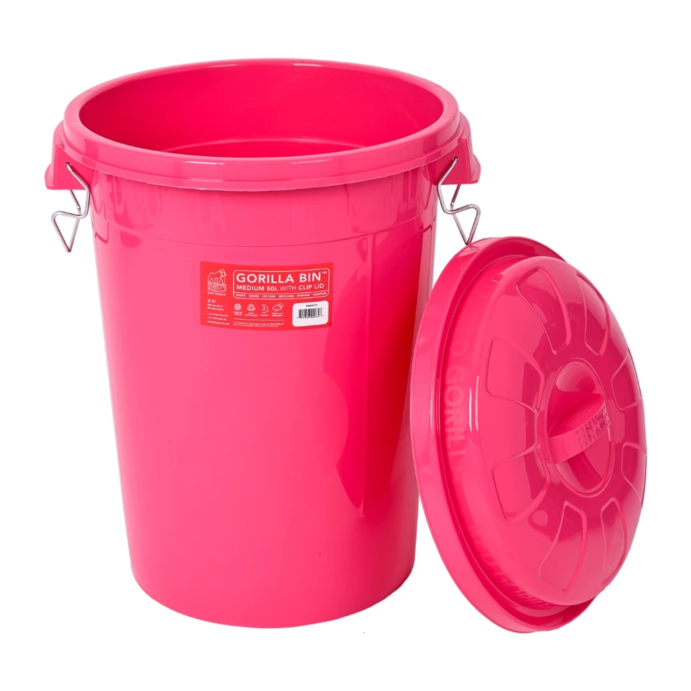 Red Gorilla 50L Bin with Lid - Pink in Pink