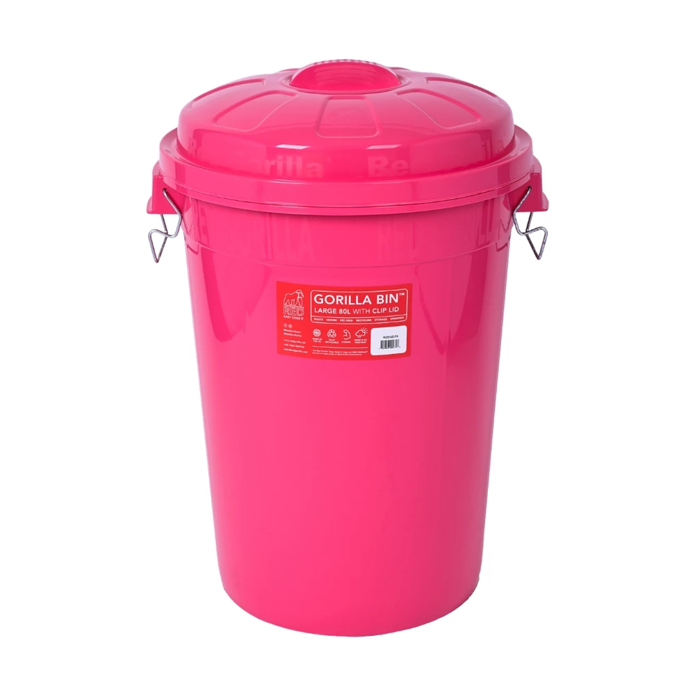 Red Gorilla 80L Bin with Lid - Pink in Pink