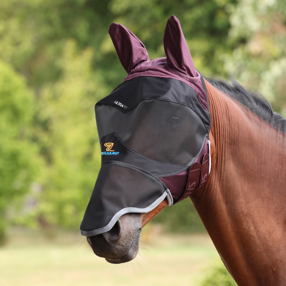 Flyguard FlyGuard Pro Deluxe Fly Mask with Ears & Nose - Black Cherry 