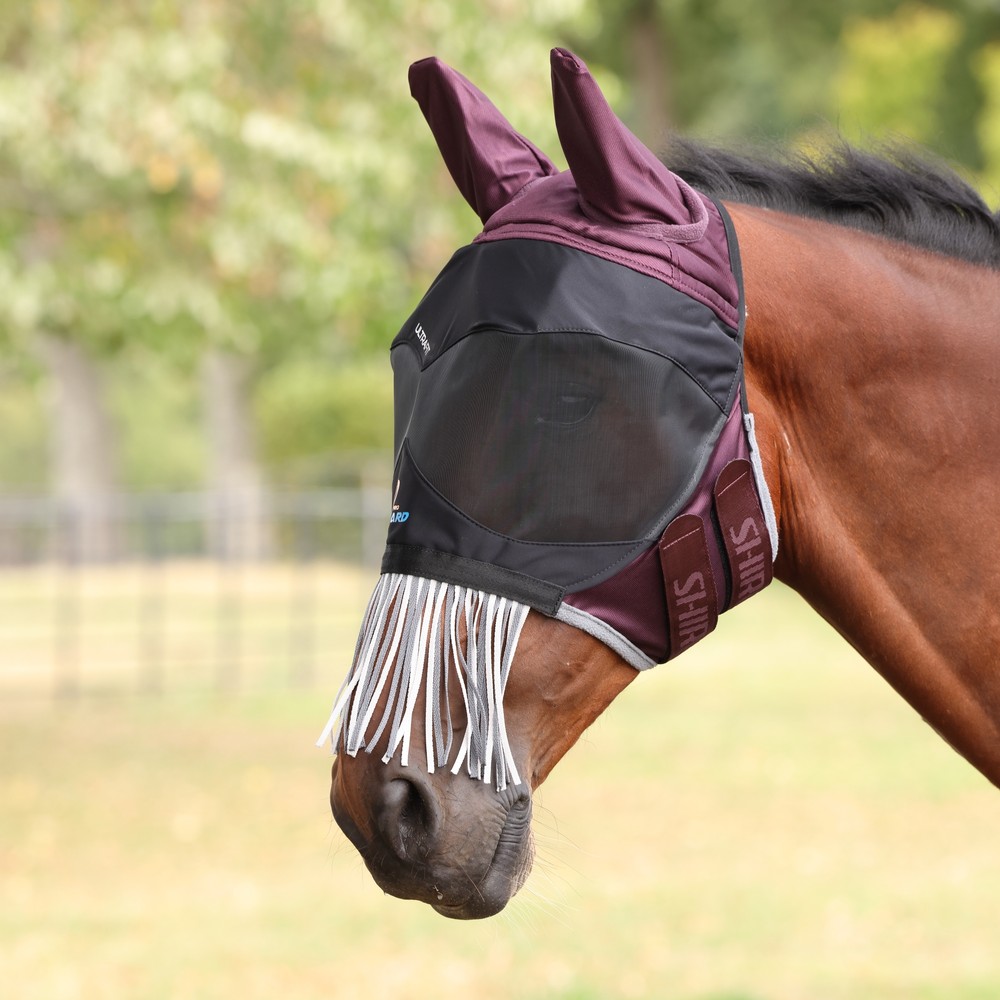 Flyguard FlyGuard Pro Deluxe Fly Mask with Ears & Nose Fringe - Black Cherry 