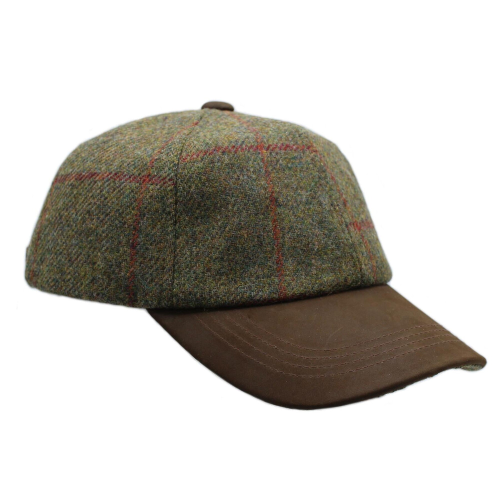 Heather Hats & Accessories Tyndrum British Tweed Leather Peak Baseball Cap - Yew in Yew