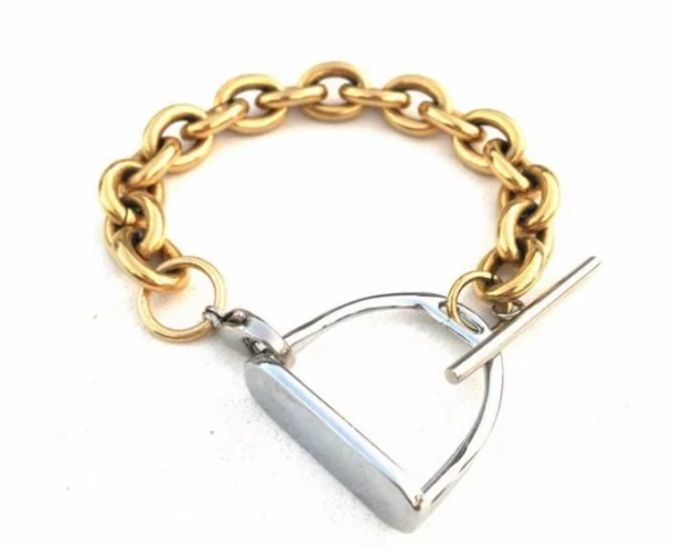 Loriner Gold Plated Stainless Steel Stirrup Charm Bracelet Gold/Silver in Gold/Silver