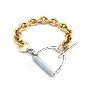 Loriner Gold Plated Stainless Steel Stirrup Charm Bracelet Gold/Silver in Gold/Silver