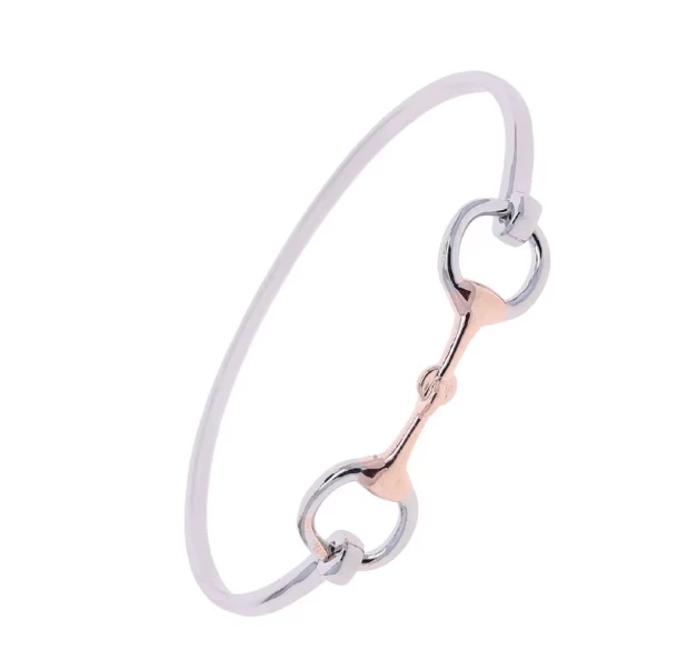 Loriner Summer Plated Horseshoe Horse Lover Bangle - Silver/Rose Gold - Clip in Silver/Rose Gold