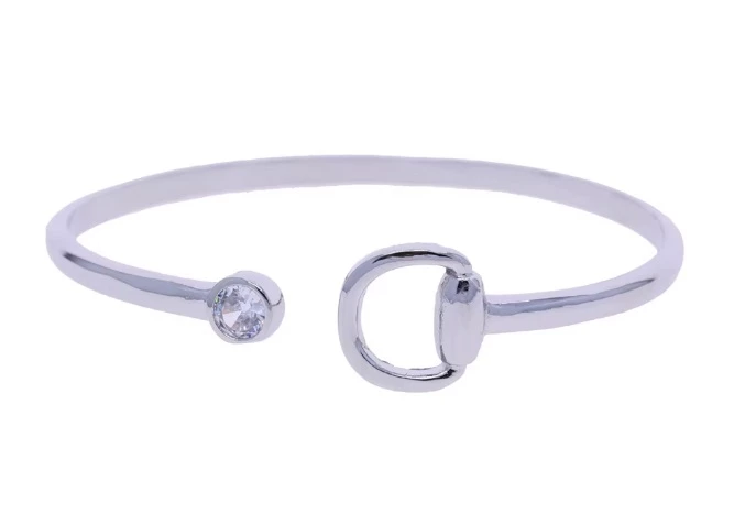 Loriner Summer Plated Horseshoe Horse Lover Bangle - Silver Diamond in Silver
