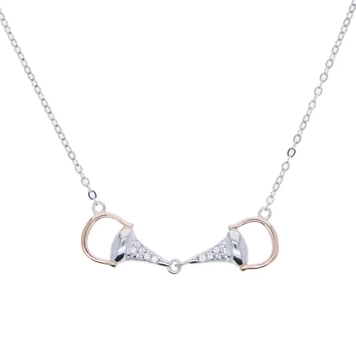 Loriner Silver Plaited Delicate High Polished Snaffle Bit Equestrian Necklace - Silver/Rose Gold Snaffle in Silver/Rose Gold