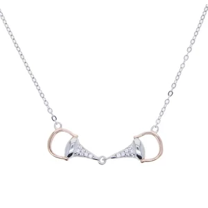 Loriner Silver Plaited Delicate High Polished Snaffle Bit Equestrian Necklace - Silver/Rose Gold Snaffle in Silver/Rose Gold